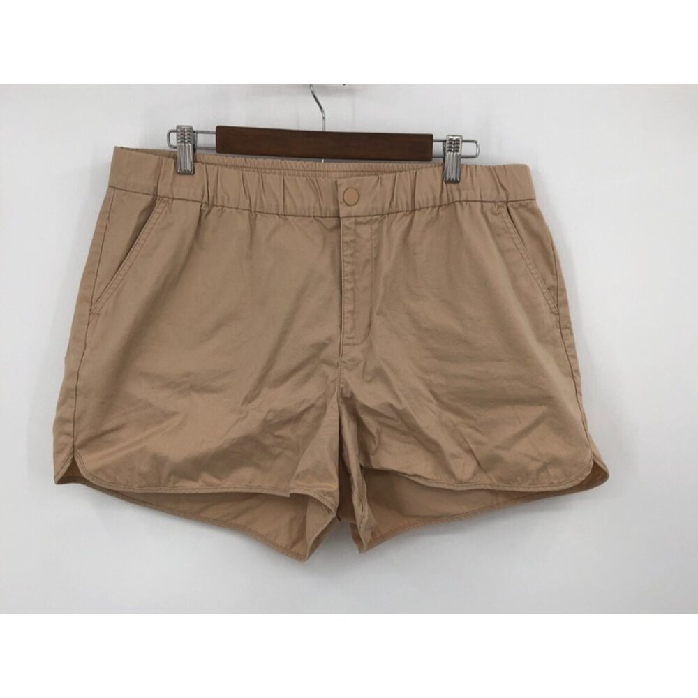 J Crew Pull On Shorts Lightweight Chino Women XL Khaki Pockets Elastic Waist